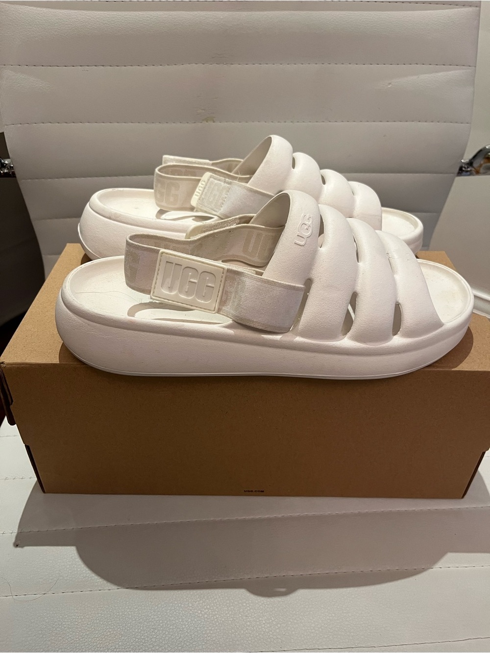 UGG Adult White Padded Slingback Slide Sandals